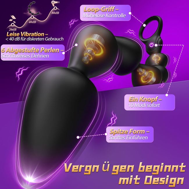 Tagnaff Flüssigsilikon Analplug Analkugeln mit 10 Vibrationsmodi