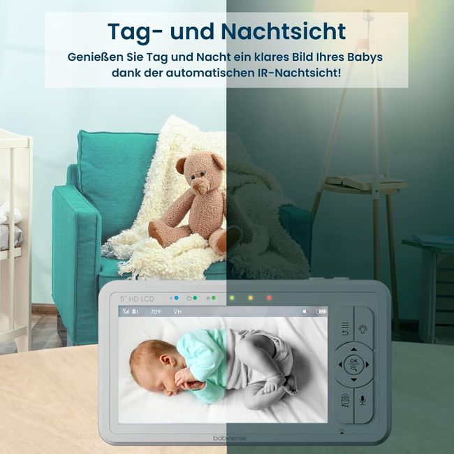 Babysense Babyphone HD 5 Zoll mit 2 Kameras
