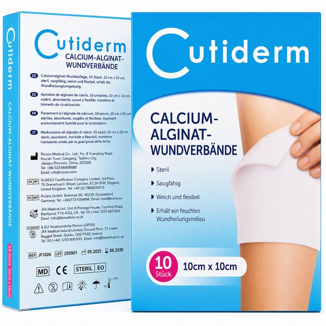 Cutiderm Wundkompresse, Kalziumalginat, niedrig haftend, 10 cm x 10 cm