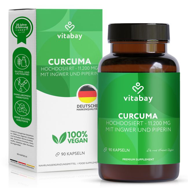 Vitabay Kurkuma Kapseln hochdosiert - VEGAN 240 Tabletten 500mg mit Pfeffer