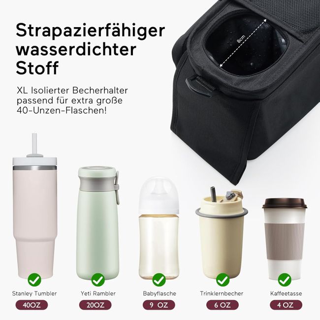 MOMCOZY Kinderwagen Organizer Universal mit Isolierten Getränkehalter Becherhalter