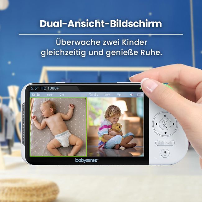 Babysense Full HD Split-Screen Babyphone mit 1 Kamera