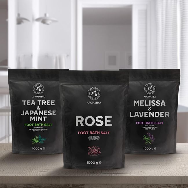 AROMATIKA Fußbadesalz Set mit Melisse und Lavendel - Teebaum und Japanische Minze