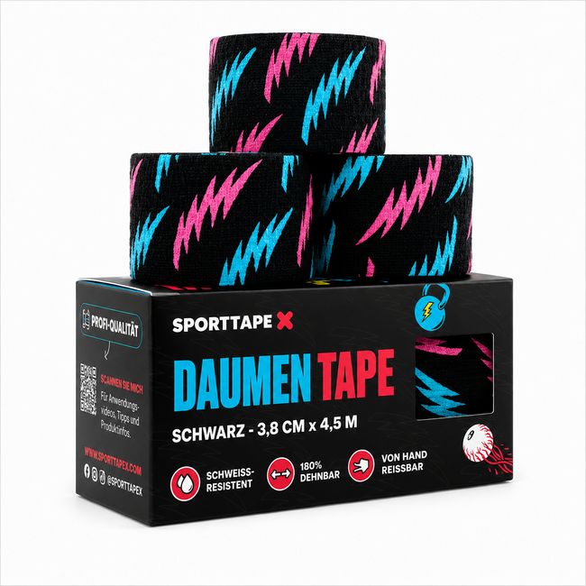 SPORTTAPE Hook Grip Daumentape – 3 Rollen - 3,8 cm x 4,7 Punk