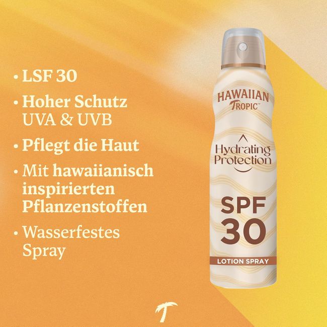 Hawaiian Tropic Hydrating Protection Sunscreen, wasserfeste Sonnencreme mit LSF 30 UVA- + UVB-Schutz