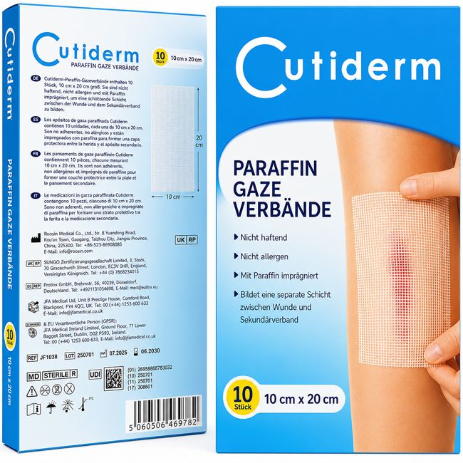 Cutiderm sterile Paraffingaze Kompresse 10 cm x 20 cm