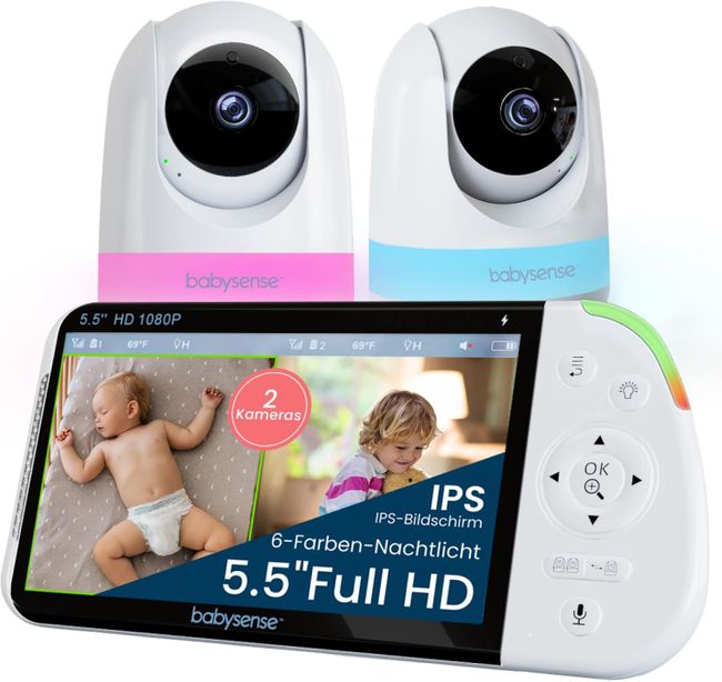 Babysense Full HD Split-Screen Babyphone mit 2 Kameras