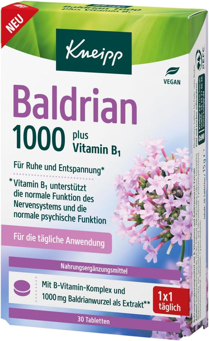 Kneipp Baldrian 1.000 mg Tabletten - Nahrungsergänzung bei Unruhezuständen und Stress durch Konflikte, Lärm, Zeit- und Erfolgsdruck sowie nervös bedingten Einschlafstörungen - 30 Tabletten