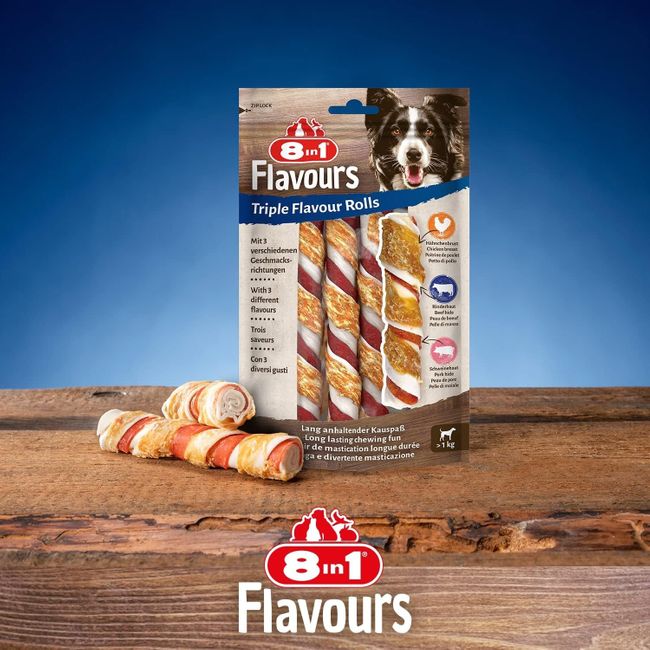 8in1 Triple Flavour Rolls Kaustangen für Hunde