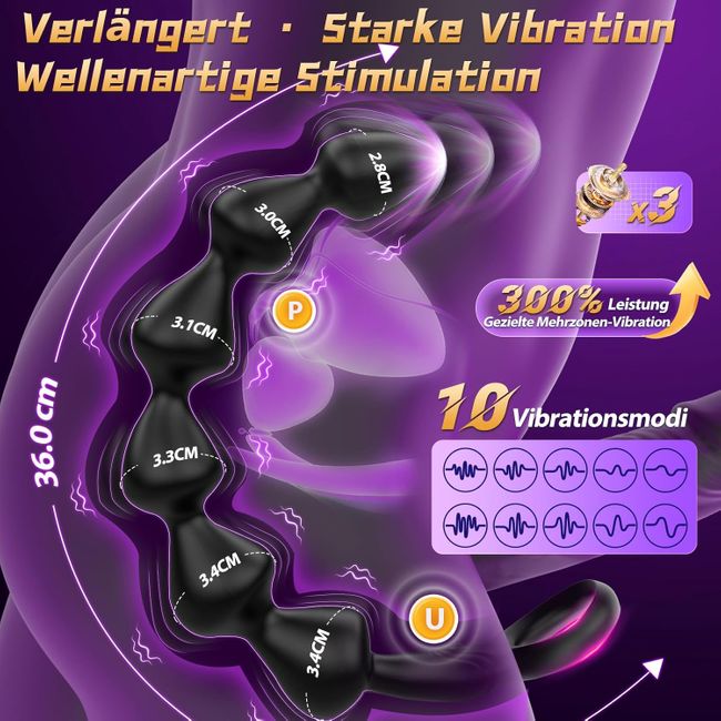 Tagnaff Flüssigsilikon Analplug Analkugeln mit 10 Vibrationsmodi