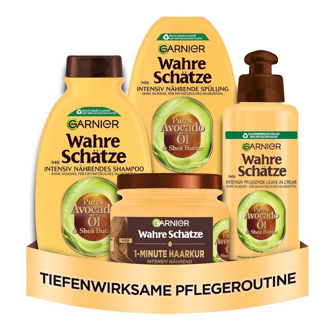 Garnier Wahre Schätze Pflegeset mit Shampoo, Spülung, Maske und Leave-In