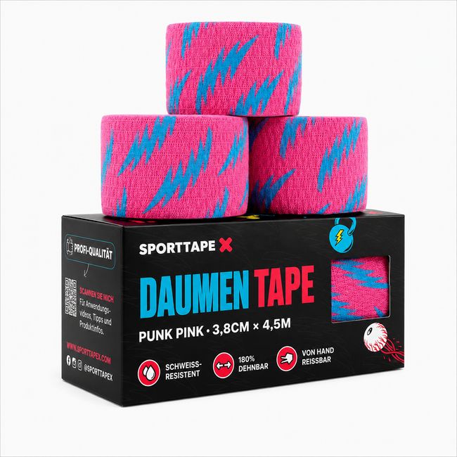 SPORTTAPE Hook Grip Daumentape – 3 Rollen - 3,8 cm x 4,8 Rosa