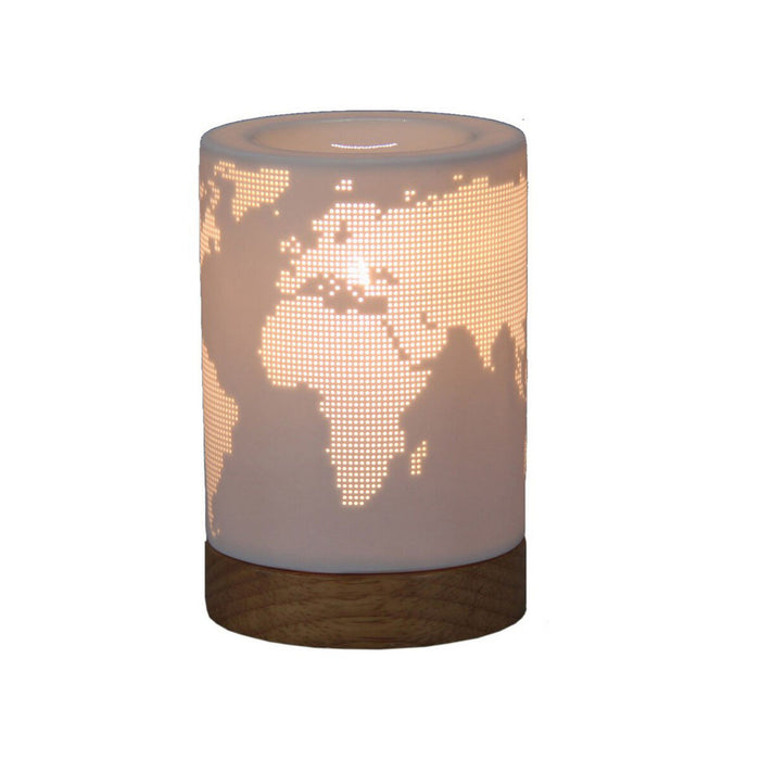 Tischlampe Weltkarte Holz Porzellan