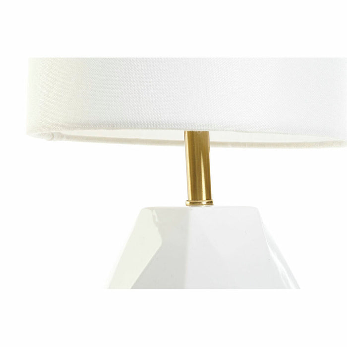Tischlampe DKD Home Decor Weiß Polyester Metall aus Keramik 220 V Golden 50 W