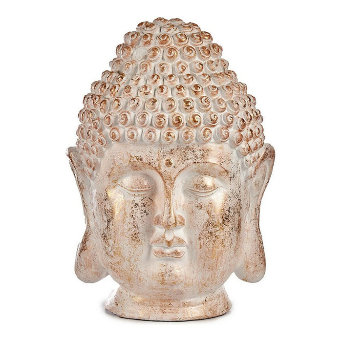 Dekorative Figur für den Garten Buddha Kopf Weiß/Golden Polyesterharz (31,5 x 50,5 x 35 cm)