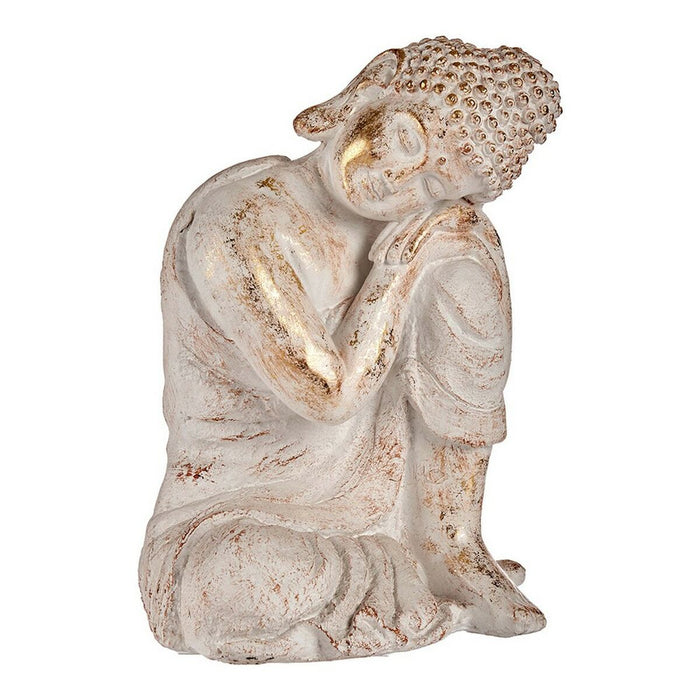 Dekorative Figur für den Garten Buddha Weiß/Golden Polyesterharz (28,5 x 43,5 x 37 cm)