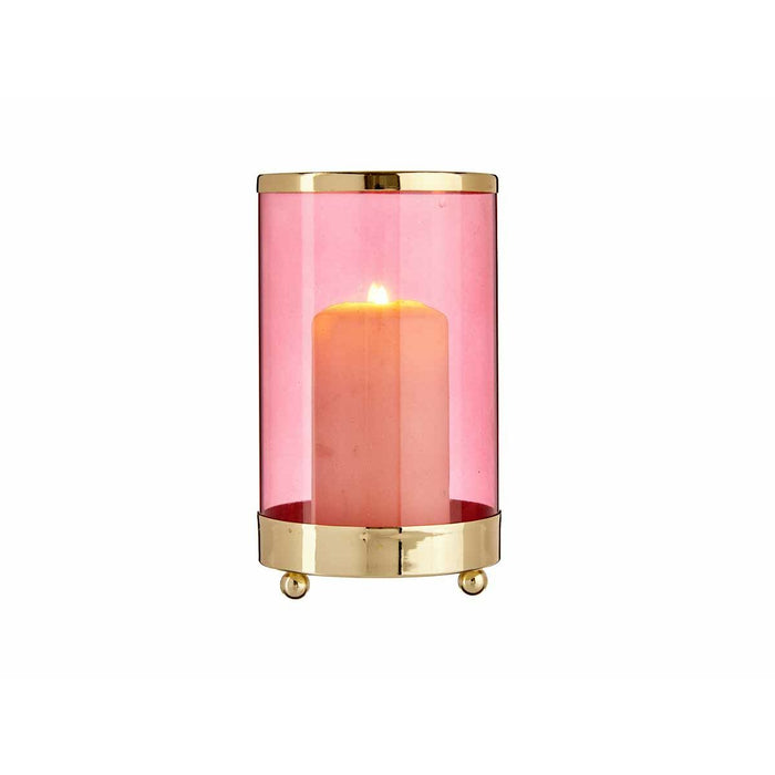 Kerzenschale Rosa Golden Zylinder Metall Glas (9,7 x 16,5 x 9,7 cm)