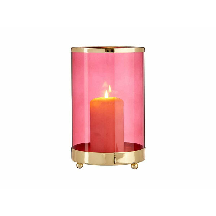 Kerzenschale Rosa Golden Zylinder Metall Glas (12,2 x 19,5 x 12,2 cm)
