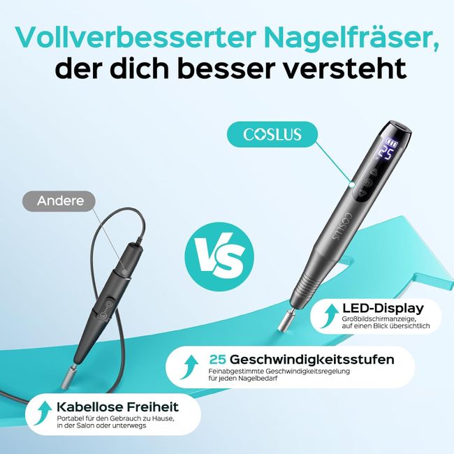 COSLUS Kabellos Tragbar Elektrischer Nagelfräser