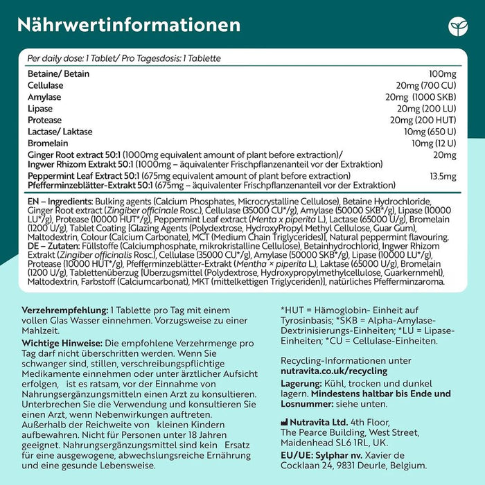 Nutravita Verdauungsenzyme mit Ingwer und Pfefferminze