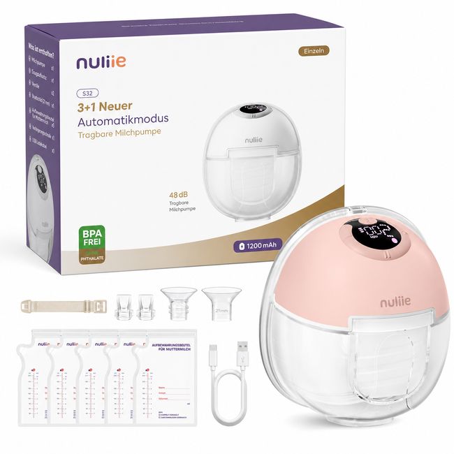 Nuliie Milchpumpe Elektrisch tragbar Rosa
