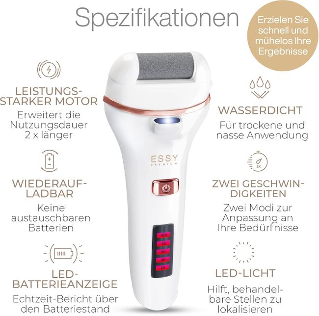 Essy Hornhautentferner Elektrisch mit Ersatzrollen Weiß