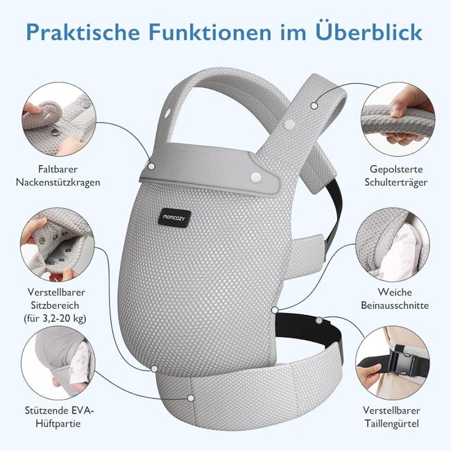 Momcozy Baby Trage - Leichte & Atmungsaktive Netz Air Mesh-Grau