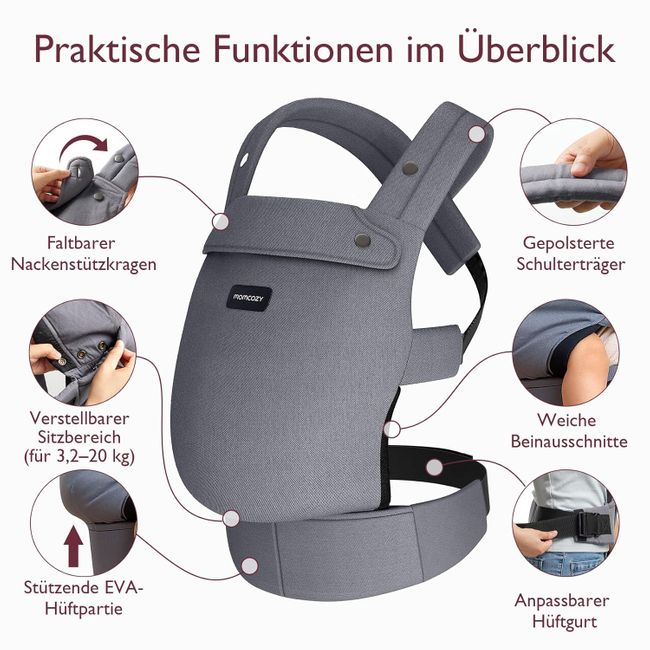 Momcozy Baby Trage - Leichte & Atmungsaktive Grau