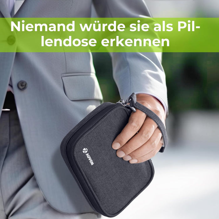 AUVON Wochen-Tablettenbox im grauen Reißverschlussetui