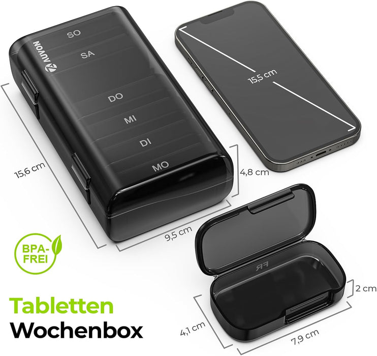 AUVON Wochen-Tablettenbox mit sieben großen herausnehmbaren Fächern