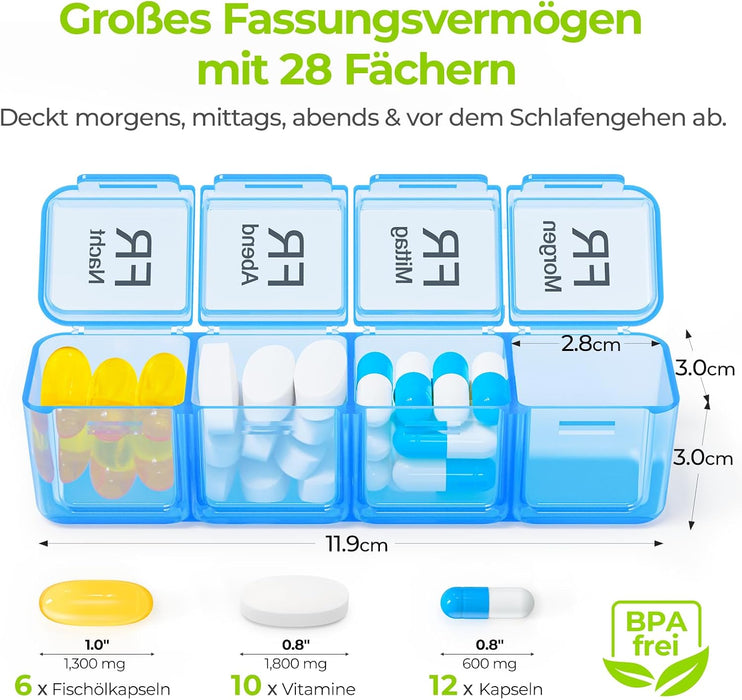 AUVON große Wochen-Tablettenbox mit 28 oben beschrifteten Fächern