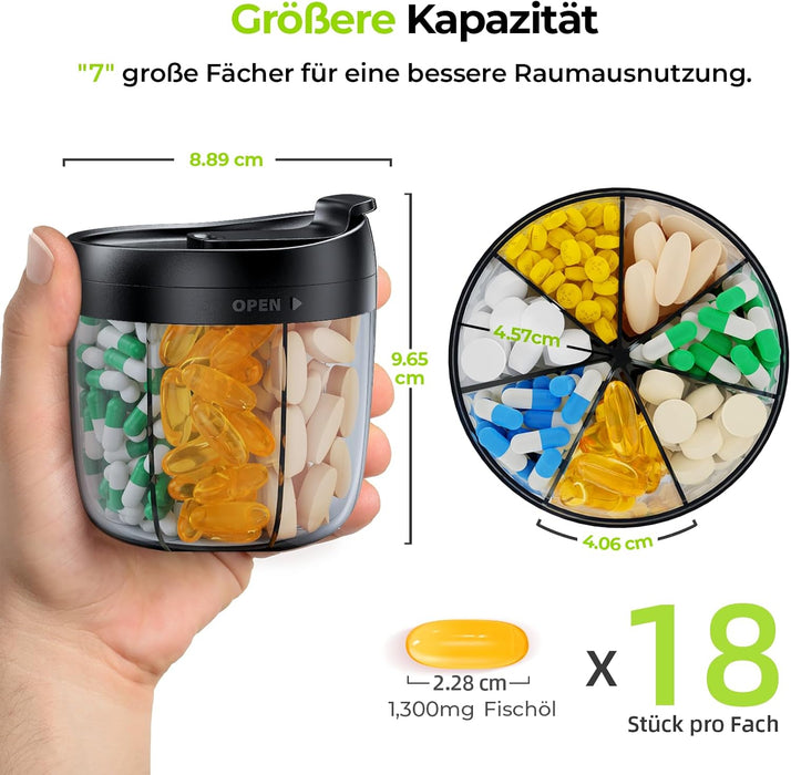 AUVON großer runder Tablettenorganizer mit sieben Fächern