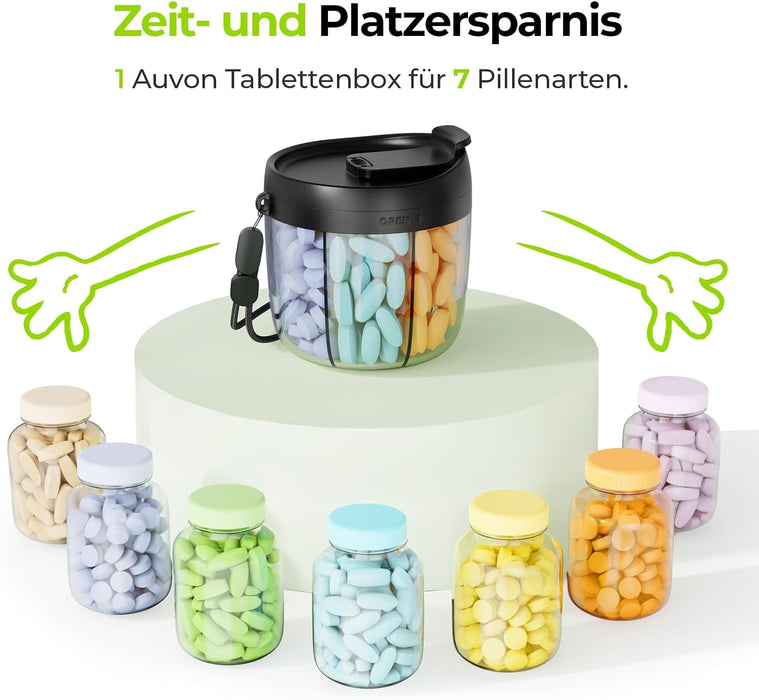 AUVON großer runder Tablettenorganizer mit sieben Fächern