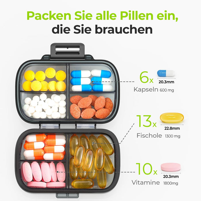 AUVON kompakte Tablettenbox mit sieben tiefen Fächern
