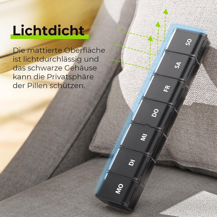 AUVON schwarze Wochen-Tablettenbox mit sieben Reihenfächern