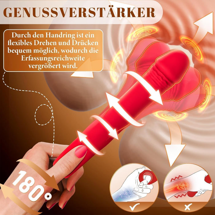 Cacuola gebogener Vibrator mit Stoßfunktion und Griff dunkelrot
