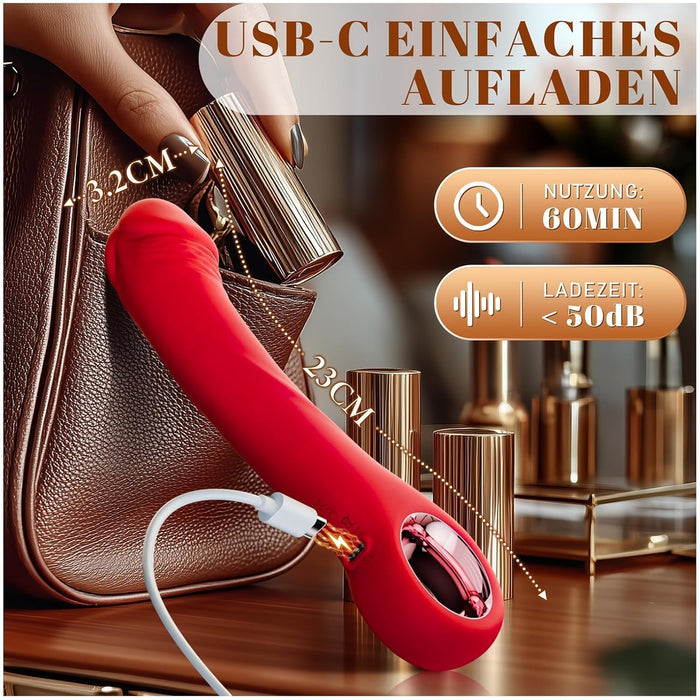 Cacuola gebogener Vibrator mit Stoßfunktion und Griff dunkelrot