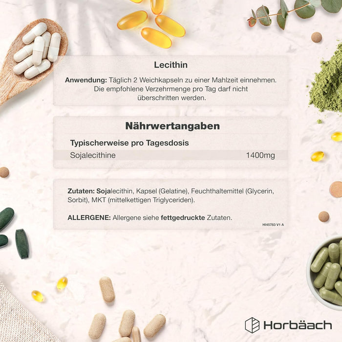 Horbäach Sojalecithin mit Vitamin E, 90 Weichkapseln