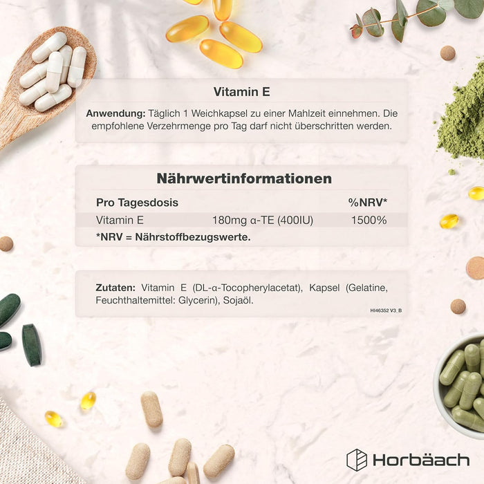 Horbäach Vitamin E, 200 Weichkapseln