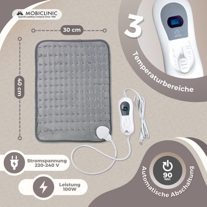 Mobiclinic elektrisches Heizkissen 40 x 30 cm, Grau