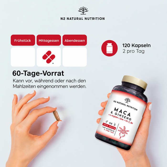 N2 Natural Nutrition Maca-Komplex mit L-Arginin und Ginseng