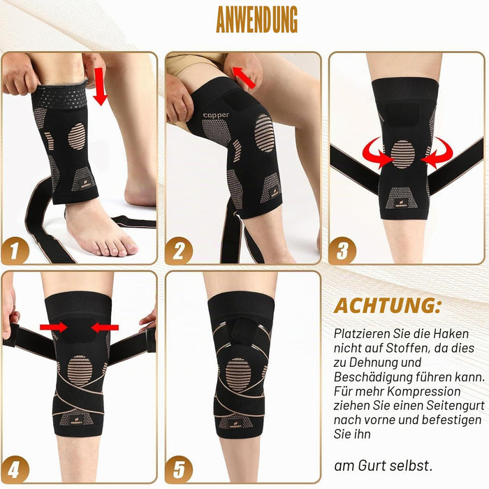 NEENCA Kniebandage mit Kupferfasern und Halteriemen, L