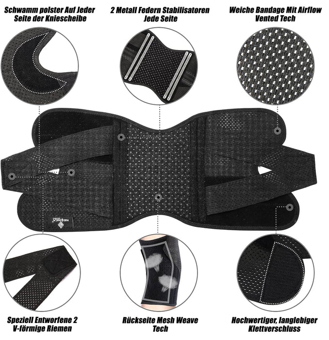 NEENCA verstellbare Kniebandage aus Luftgitterstoff, Schwarz, XL