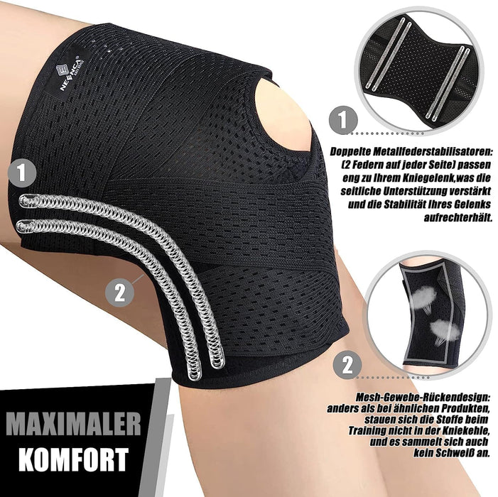 NEENCA verstellbare Kniebandage aus Luftgitterstoff, Schwarz, XL
