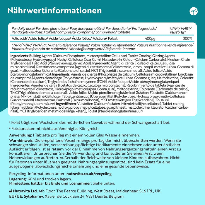 Nutravita Folsäure 400 µg