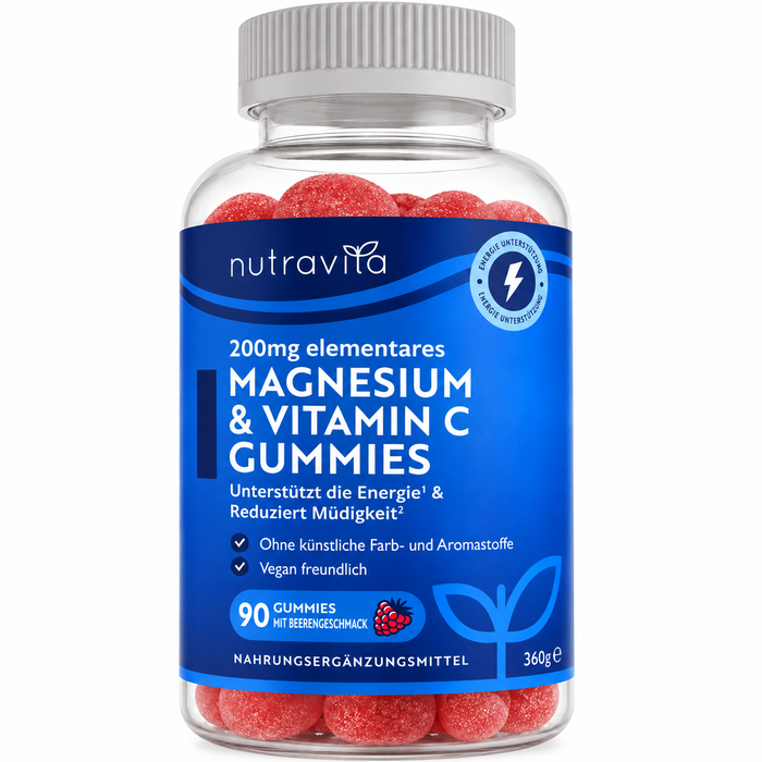 Nutravita Magnesiumcitrat mit Vitamin C, Gummies Beere