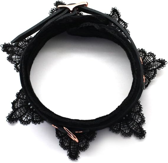 SMspade Spitzenhalsband mit abnehmbarer Leine BLKCOL02 Schwarz