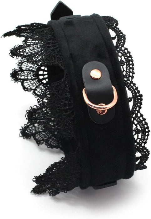 SMspade Spitzenhalsband mit abnehmbarer Leine BLKCOL02 Schwarz