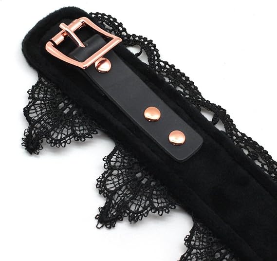 SMspade Spitzenhalsband mit abnehmbarer Leine BLKCOL02 Schwarz