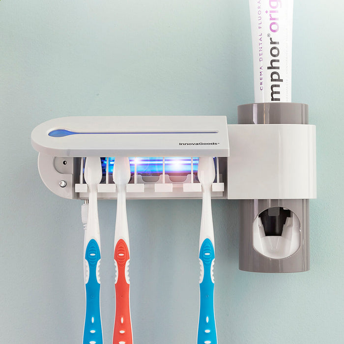 UV-Zahnbürsten-Sterilisator mit Zahnpastahalter und Spender